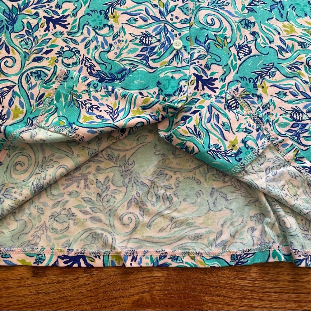 Lilly Pulitzer Ruffle PJ Button Up Top Melon Fig Tint Monkey Sea Pajama Top XS - Picture 15 of 16
